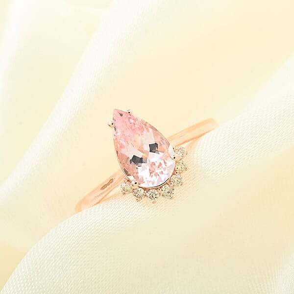 Shop Lc Certified Luxoro AAA Palmeiras Pink Morganite Diamond Ring In 14K Rose Gold 1.35 Ctw