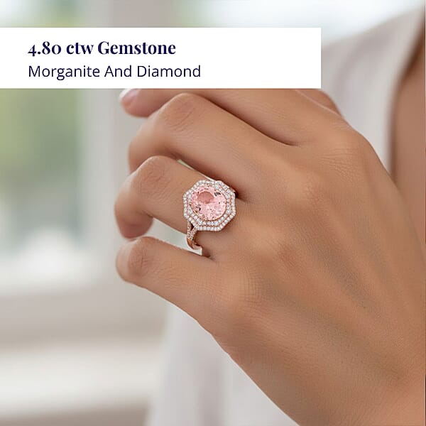 Shop Lc Certified Luxoro AAA Palmeiras Pink Morganite Diamond Ring In 14K Rose Gold 2.00 Ctw