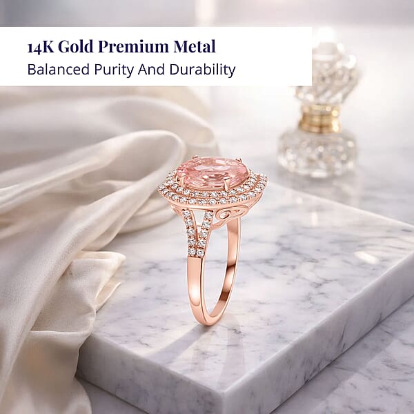 Shop Lc Certified Luxoro AAA Palmeiras Pink Morganite Diamond Ring In 14K Rose Gold 2.00 Ctw