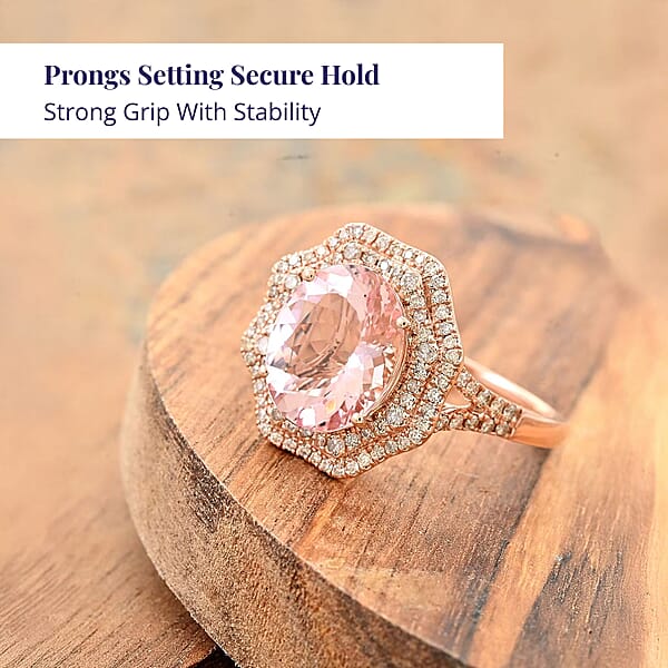 Shop Lc Certified Luxoro AAA Palmeiras Pink Morganite Diamond Ring In 14K Rose Gold 2.00 Ctw