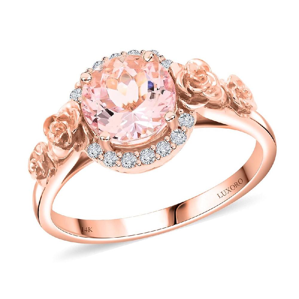 shop lc Certified Luxoro AAA Palmeiras Pink Morganite Diamond Ring in 14K Rose Gold 2.00 ctw
