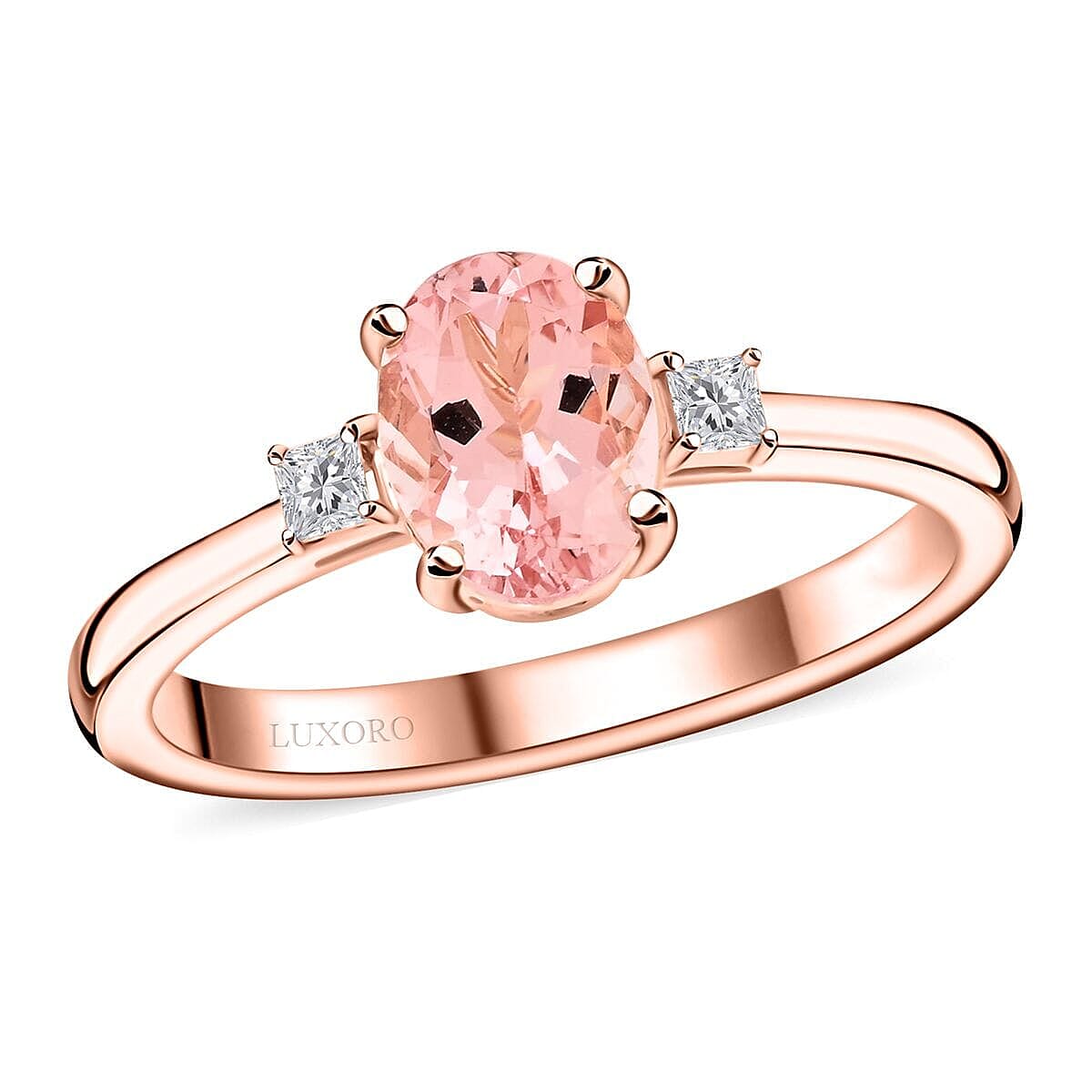 shop lc Certified Luxoro AAA Pink Morganite Diamond (G-H I2) Ring in 10K Rose Gold 1.35 ctw
