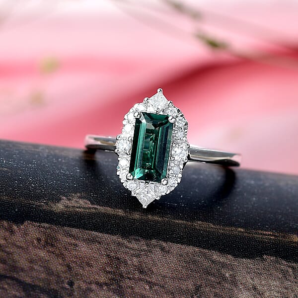 Shop Lc Certified Luxoro AAA Pirineu Lagoon Tourmaline Diamond Ring In 10K White Gold 1.62 Ctw