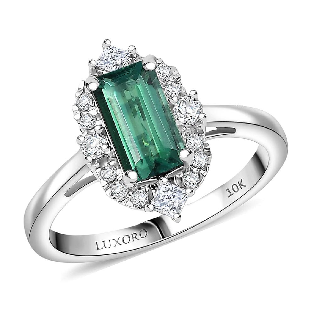 shop lc Certified Luxoro AAA Pirineu Lagoon Tourmaline Diamond Ring in 10K White Gold 1.62 ctw