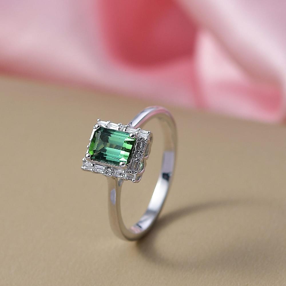shop lc Certified Luxoro AAA Pirineu Lagoon Tourmaline Diamond Ring in 10K White Gold 1.22 ctw