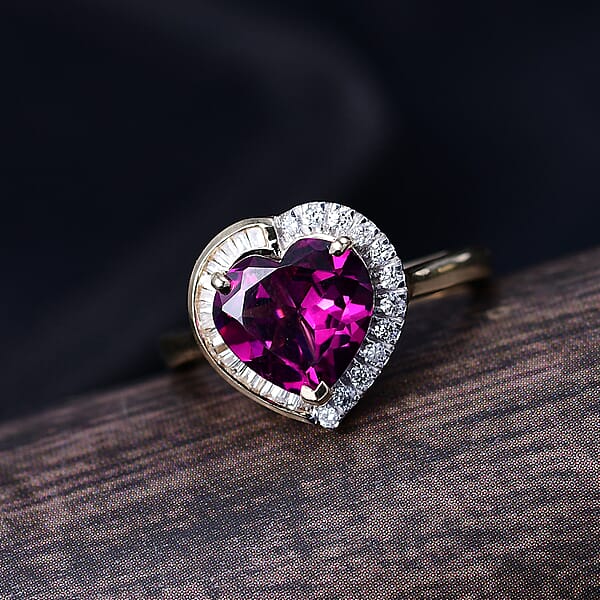 Shop Lc Certified Luxoro AAA Radiant Ember Garnet Diamond Heart Ring In 10K Yellow Gold 3.00 Ctw