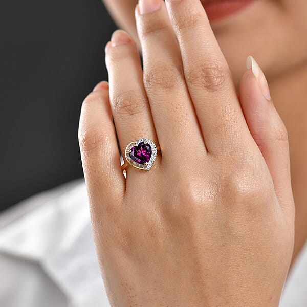 Shop Lc Certified Luxoro AAA Radiant Ember Garnet Diamond Heart Ring In 10K Yellow Gold 3.00 Ctw