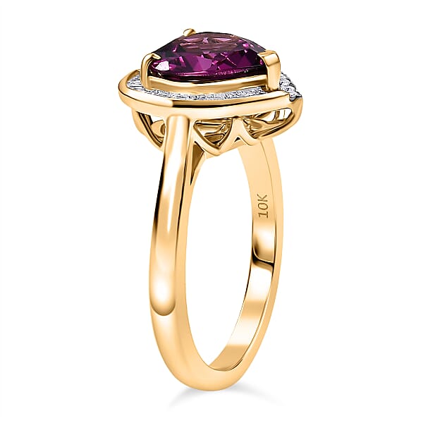 Shop Lc Certified Luxoro AAA Radiant Ember Garnet Diamond Heart Ring In 10K Yellow Gold 3.00 Ctw