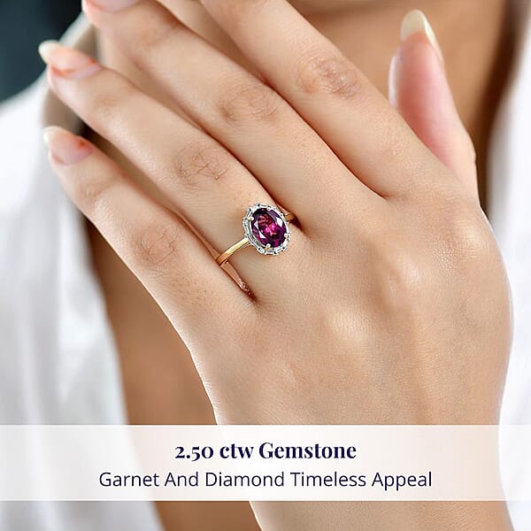 Shop Lc Certified Luxoro AAA Radiant Ember Garnet Diamond Halo Ring In 10K Yellow Gold 2.50 Ctw