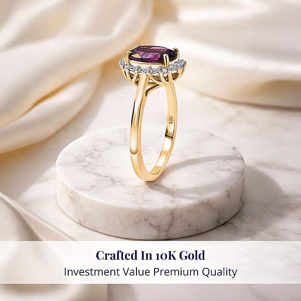 Shop Lc Certified Luxoro AAA Radiant Ember Garnet Diamond Halo Ring In 10K Yellow Gold 2.50 Ctw