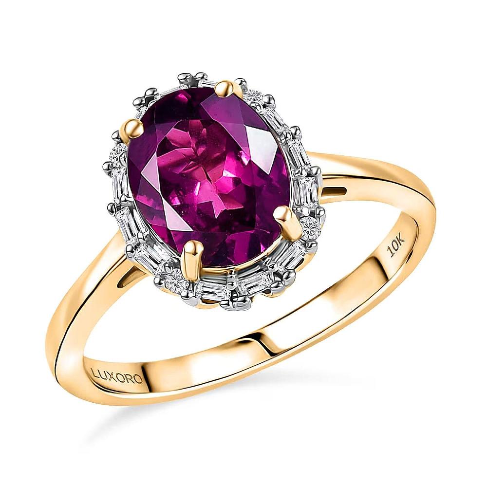 shop lc Certified Luxoro AAA Radiant Ember Garnet Diamond Halo Ring in 10K Yellow Gold 2.50 ctw