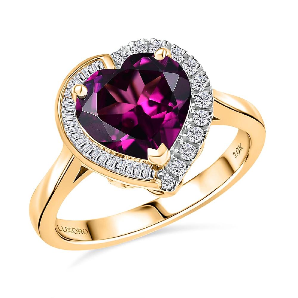 shop lc Certified Luxoro AAA Radiant Ember Garnet Diamond Heart Ring in 10K Yellow Gold 3.00 ctw