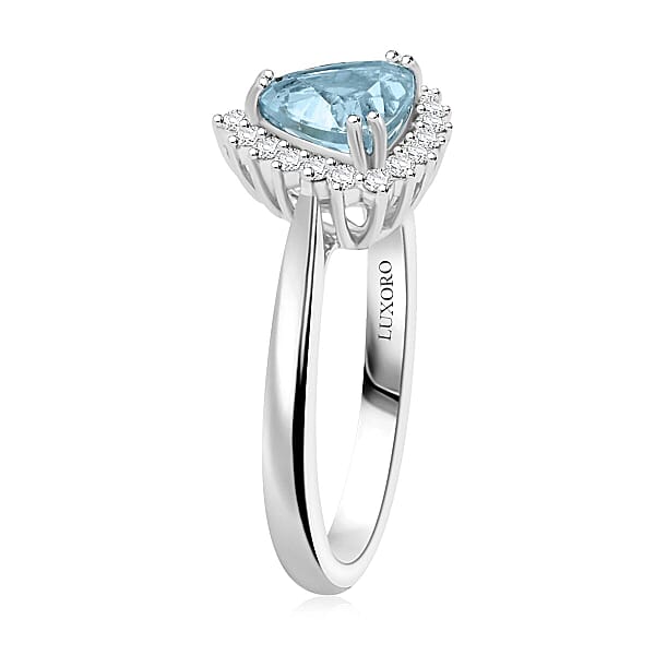 Shop Lc Certified Luxoro AAA Santa Maria Aquamarine Diamond Ring In 10K White Gold 1.20 Ctw