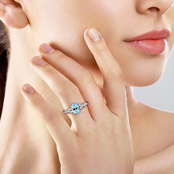 Shop Lc Certified Luxoro AAA Santa Maria Aquamarine Diamond Ring In 14K White Gold 1.50 Ctw