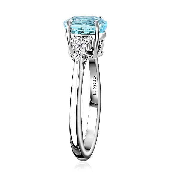Shop Lc Certified Luxoro AAA Santa Maria Aquamarine Diamond Ring In 14K White Gold 1.50 Ctw