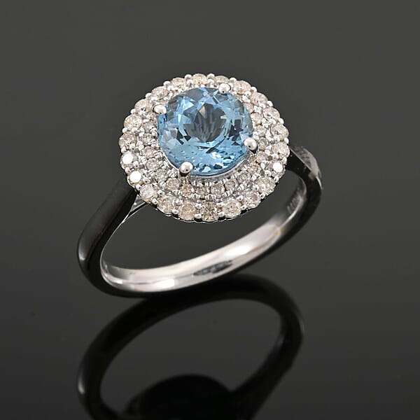 Shop Lc Certified Luxoro AAA Santa Maria Aquamarine Diamond Ring In 10K White Gold 1.69 Ctw