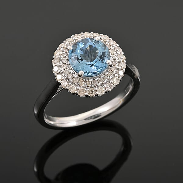 Shop Lc Certified Luxoro AAA Santa Maria Aquamarine Diamond Ring In 10K White Gold 1.69 Ctw
