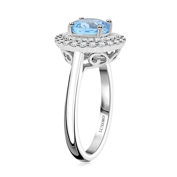 Shop Lc Certified Luxoro AAA Santa Maria Aquamarine Diamond Ring In 10K White Gold 1.69 Ctw
