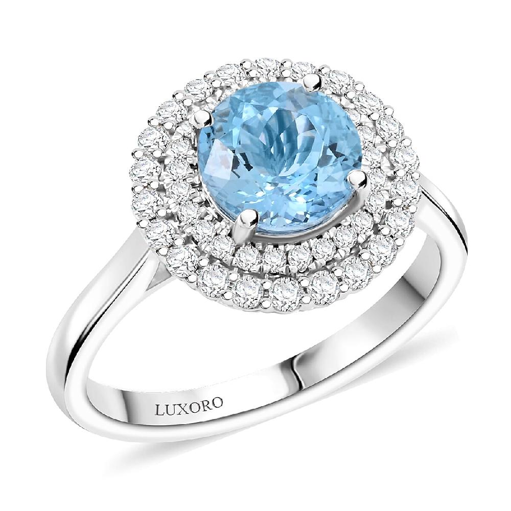 shop lc Certified Luxoro AAA Santa Maria Aquamarine Diamond Ring in 10K White Gold 1.69 ctw