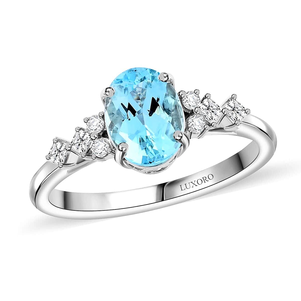 shop lc Certified Luxoro AAA Santa Maria Aquamarine Diamond Ring in 14K White Gold 1.50 ctw