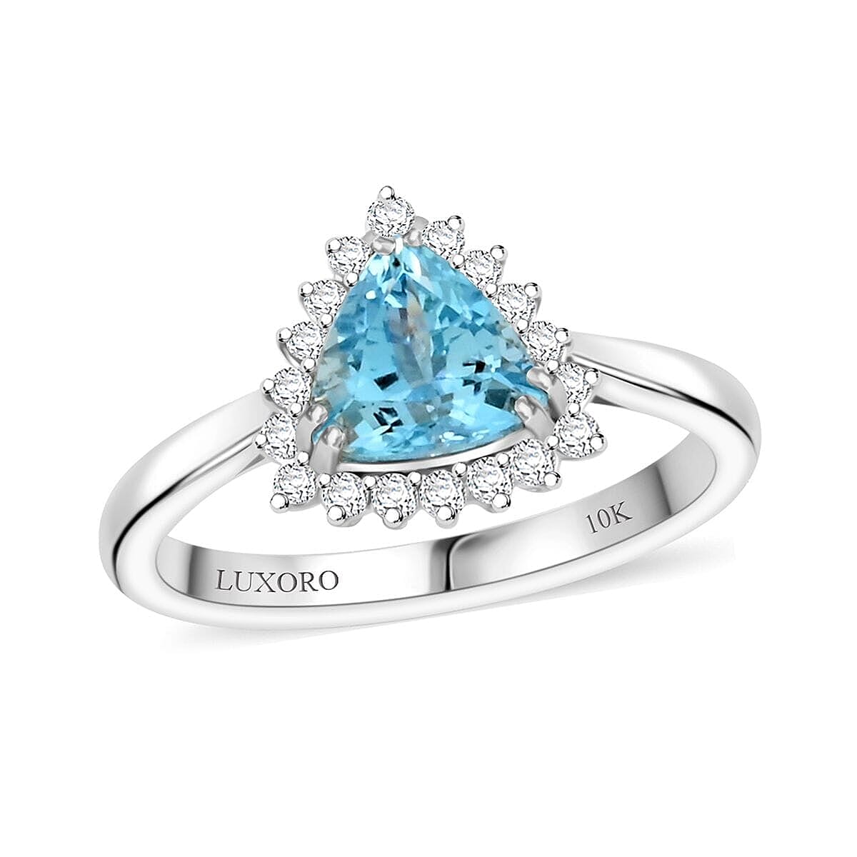 shop lc Certified Luxoro AAA Santa Maria Aquamarine Diamond Ring in 10K White Gold 1.20 ctw
