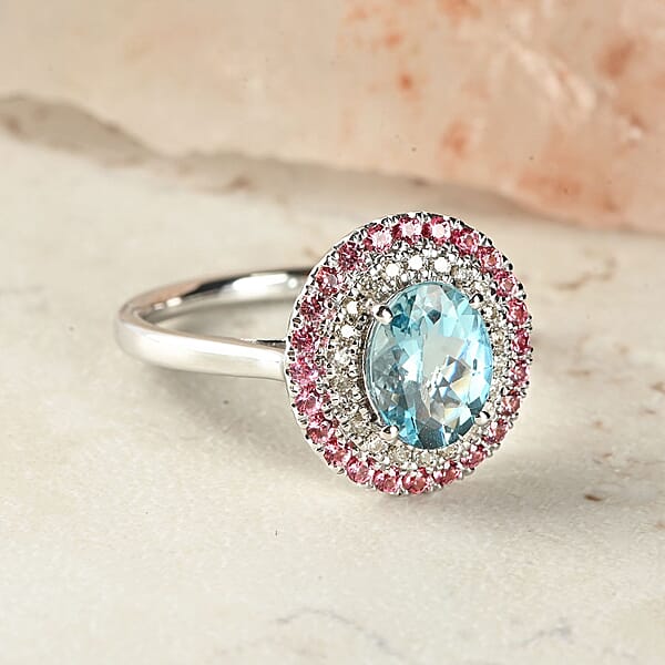 Shop Lc Certified Luxoro AAA Santa Maria Aquamarine Pink Spinel Diamond Ring In 14K White Gold 2.25 Ctw