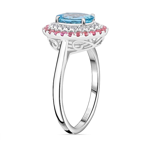 Shop Lc Certified Luxoro AAA Santa Maria Aquamarine Pink Spinel Diamond Ring In 14K White Gold 2.25 Ctw