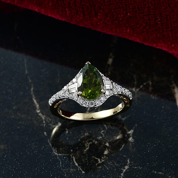 Shop Lc Certified Luxoro AAA Sapo Green Tourmaline Diamond Ring In 10K Yellow Gold 1.90 Ctw