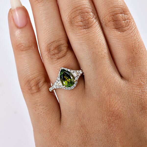 Shop Lc Certified Luxoro AAA Sapo Green Tourmaline Diamond Ring In 10K Yellow Gold 1.90 Ctw