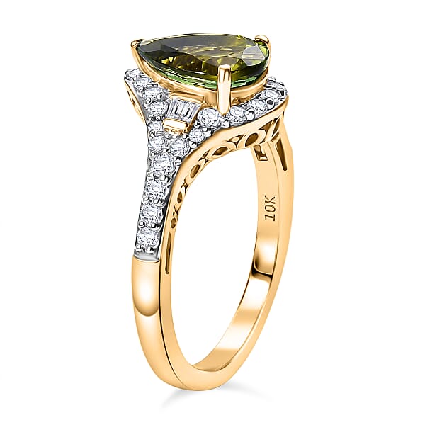 Shop Lc Certified Luxoro AAA Sapo Green Tourmaline Diamond Ring In 10K Yellow Gold 1.90 Ctw