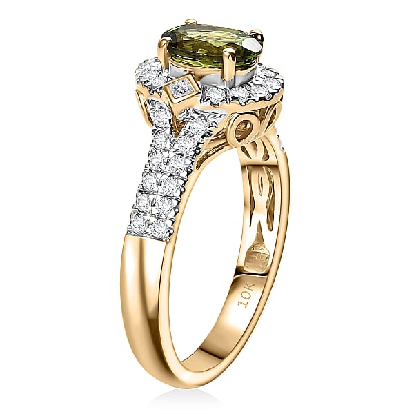 Shop Lc Certified Luxoro AAA Sapo Green Tourmaline Diamond Ring In 10K Yellow Gold 1.77 Ctw