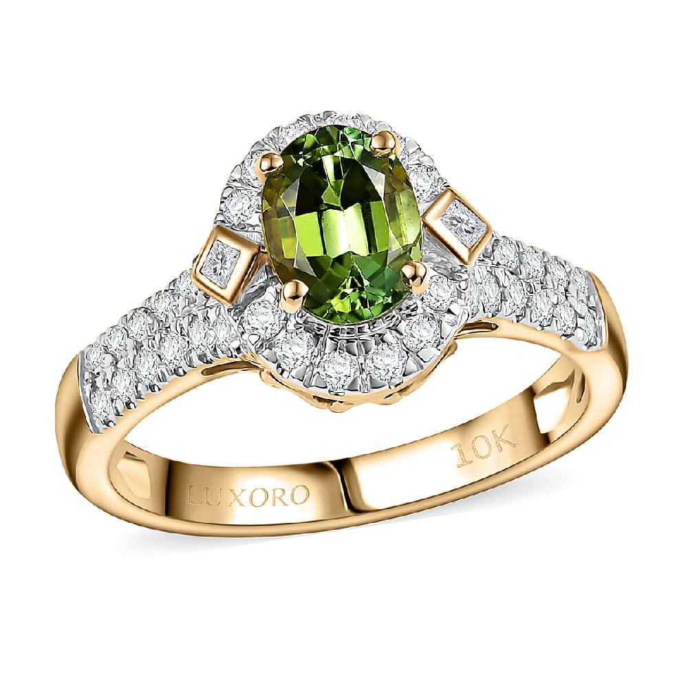 shop lc Certified Luxoro AAA Sapo Green Tourmaline Diamond Ring in 10K Yellow Gold 1.77 ctw