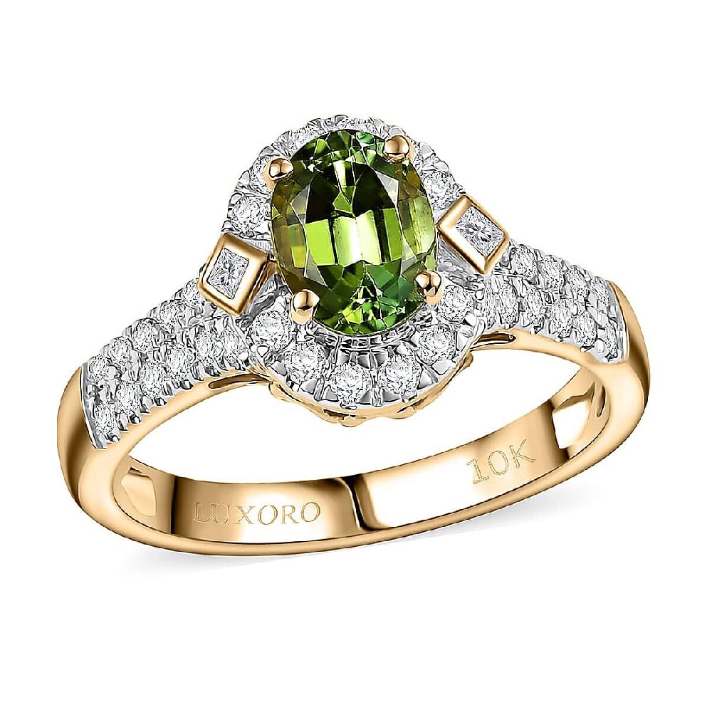 shop lc Certified Luxoro AAA Sapo Green Tourmaline Diamond Ring in 10K Yellow Gold 1.77 ctw