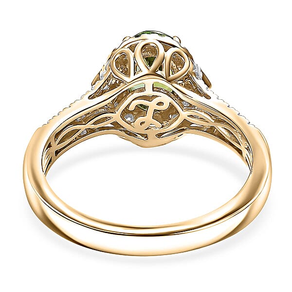 Shop Lc Certified Luxoro AAA Sapo Green Tourmaline Diamond Ring In 10K Yellow Gold 1.77 Ctw