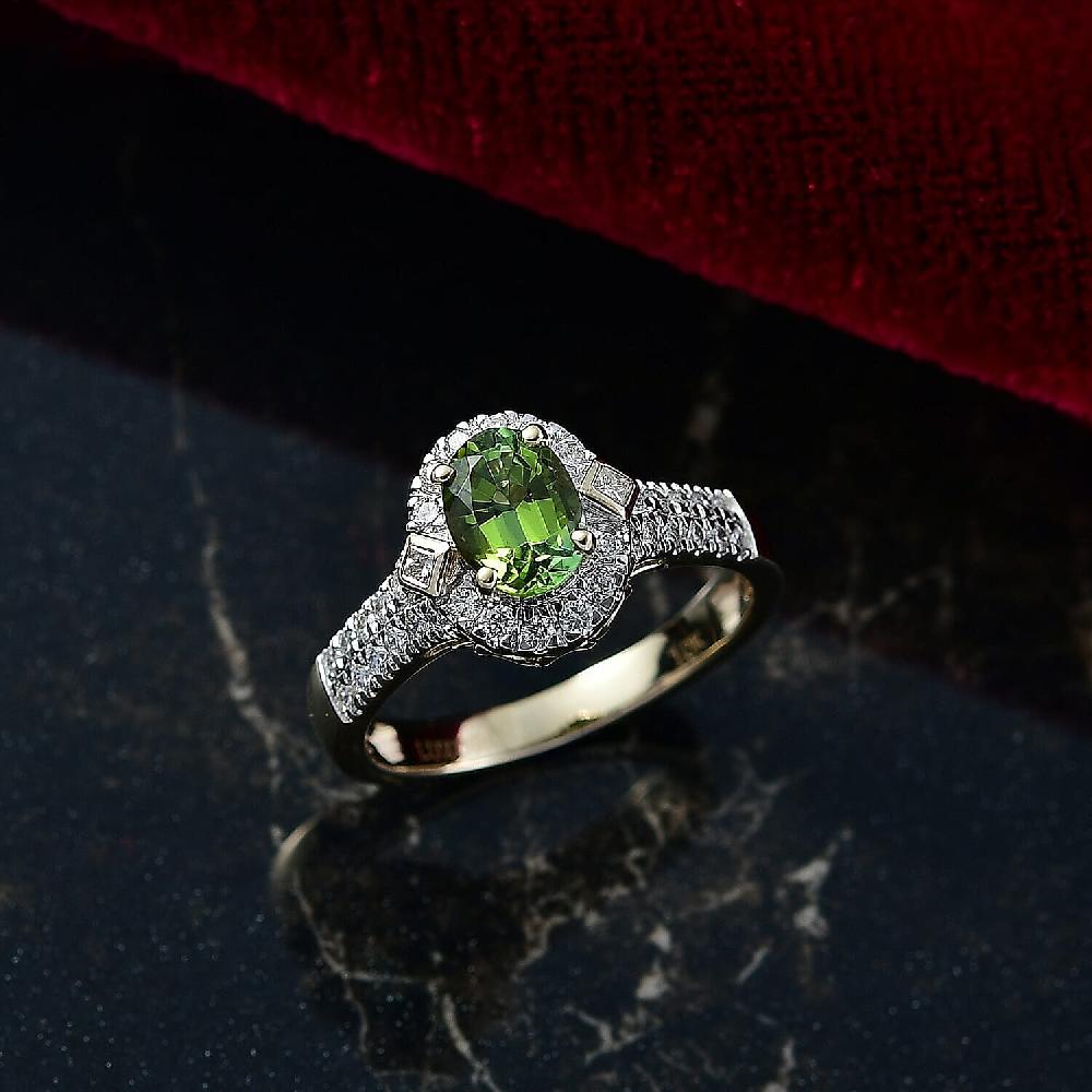 shop lc Certified Luxoro AAA Sapo Green Tourmaline Diamond Ring in 10K Yellow Gold 1.77 ctw