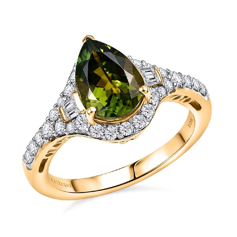 shop lc Certified Luxoro AAA Sapo Green Tourmaline Diamond Ring in 10K Yellow Gold 1.90 ctw