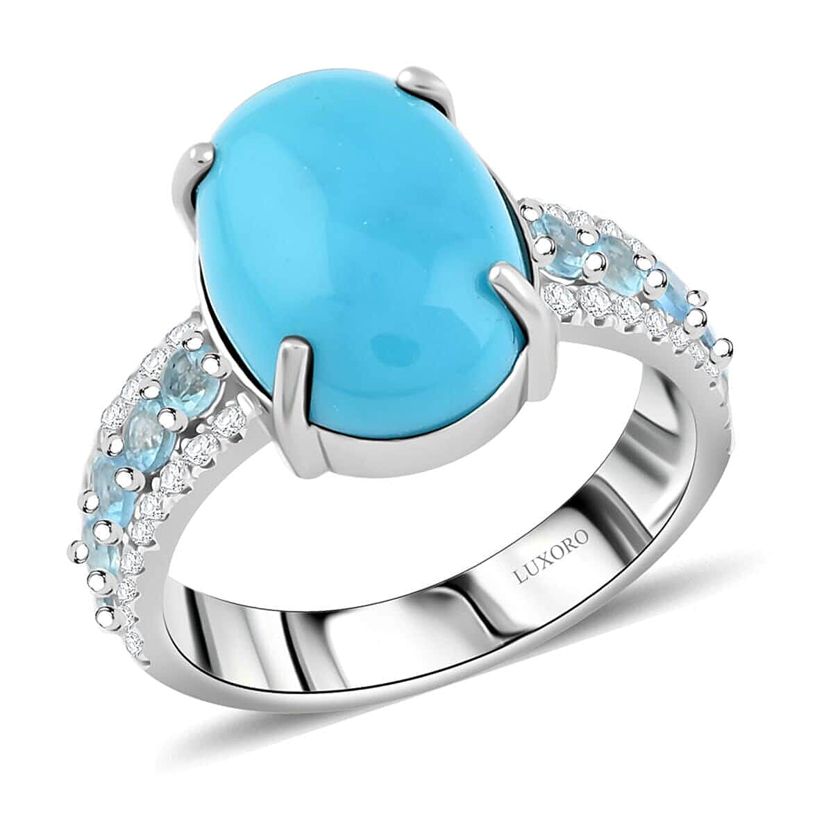 shop lc Certified Luxoro AAA Sleeping Beauty Turquoise Aquamarine Diamond Ring in 10K White Gold 5.35 ctw