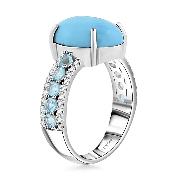 Shop Lc Certified Luxoro AAA Sleeping Beauty Turquoise Aquamarine Diamond Ring In 10K White Gold 5.35 Ctw