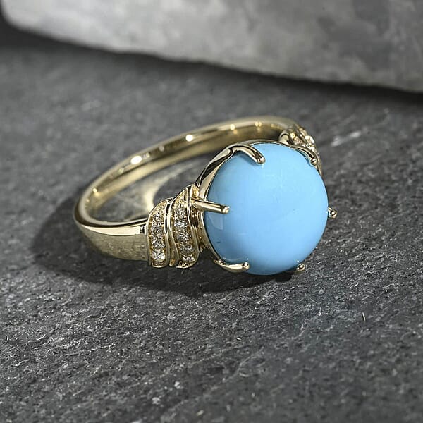 Shop Lc Certified Luxoro AAA Sleeping Beauty Turquoise Diamond Ring In 10K Yellow Gold 4.50 Ctw