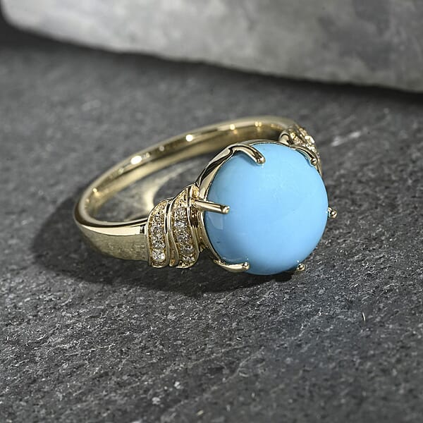 Shop Lc Certified Luxoro AAA Sleeping Beauty Turquoise Diamond Ring In 10K Yellow Gold 4.50 Ctw