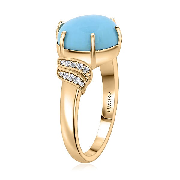 Shop Lc Certified Luxoro AAA Sleeping Beauty Turquoise Diamond Ring In 10K Yellow Gold 4.50 Ctw