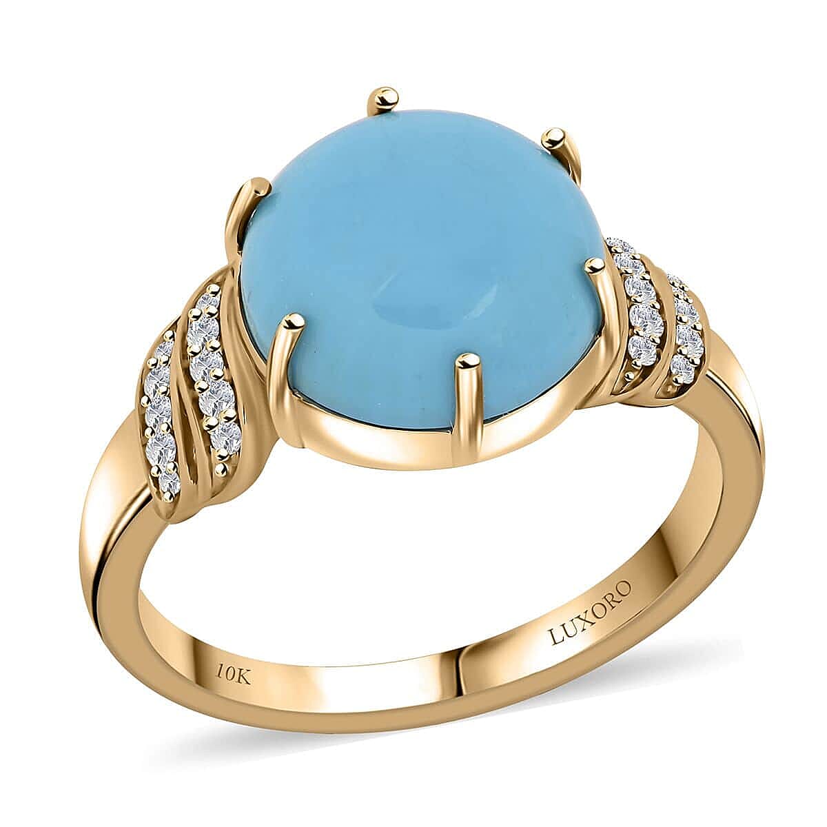 shop lc Certified Luxoro AAA Sleeping Beauty Turquoise Diamond Ring in 10K Yellow Gold 4.50 ctw