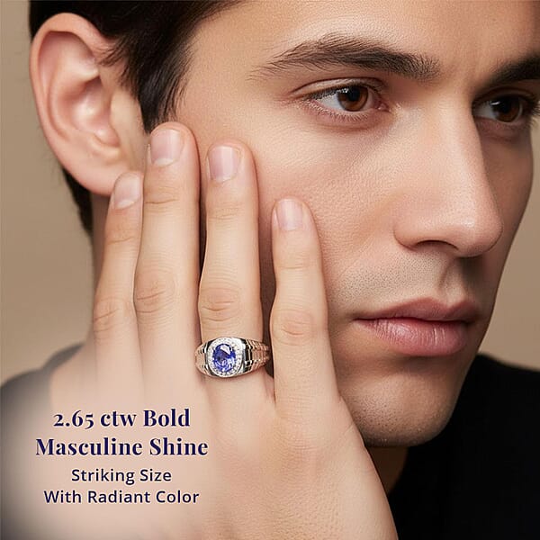 Shop Lc Certified Luxoro AAA Tanzanite Diamond Men's Ring In 14K White Gold 2.65 Ctw