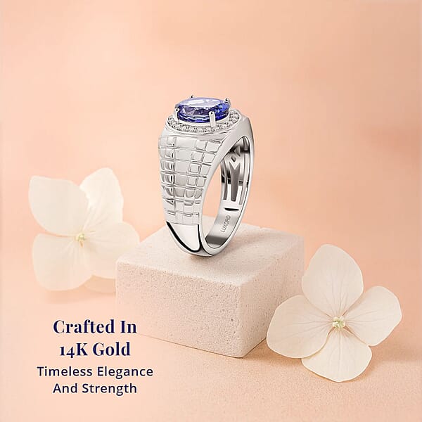 Shop Lc Certified Luxoro AAA Tanzanite Diamond Men's Ring In 14K White Gold 2.65 Ctw