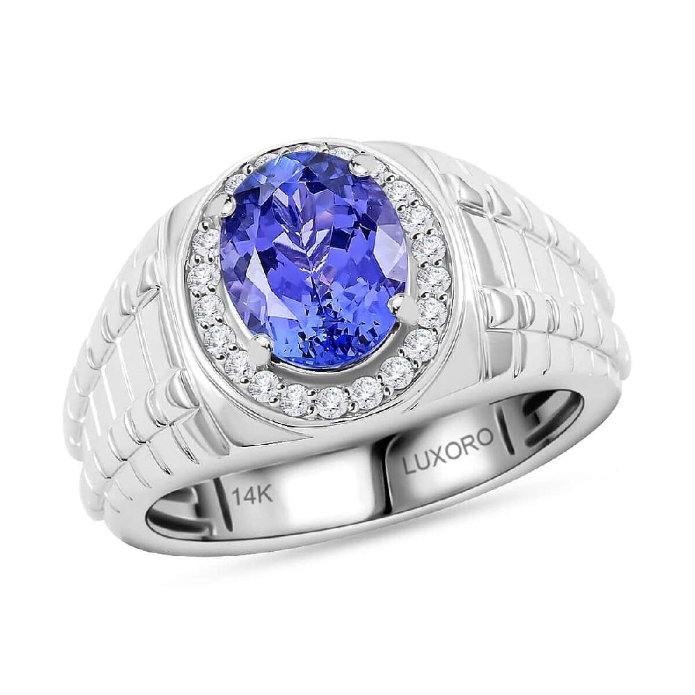 shop lc Certified Luxoro AAA Tanzanite Diamond Men's Ring in 14K White Gold 2.65 ctw