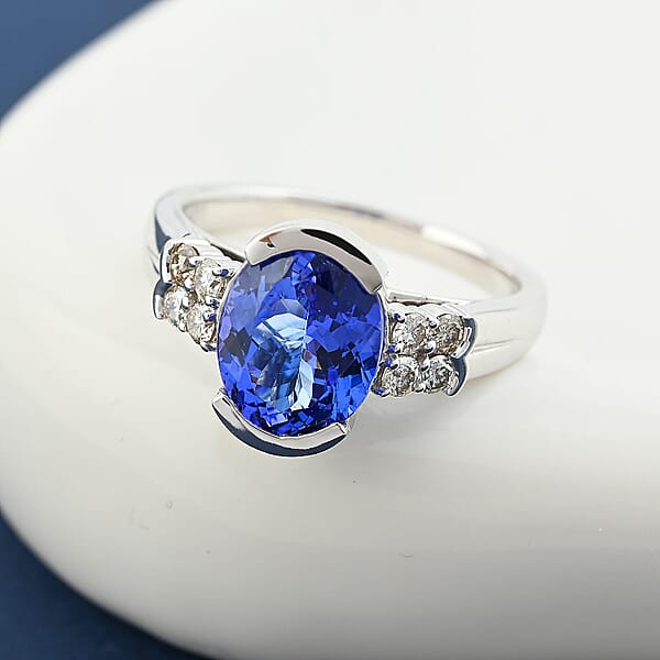 Shop Lc Certified Luxoro AAA Tanzanite Diamond Ring In 10K White Gold 3.00 Ctw