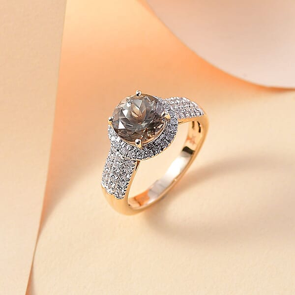Shop Lc Certified Luxoro AAA Turkizite Diamond Ring In 10K Yellow Gold 3.00 Ctw