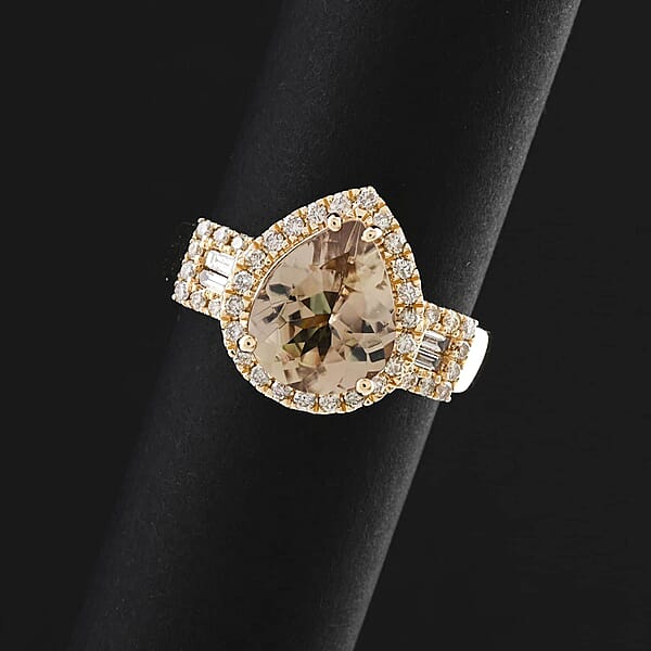 Shop Lc Certified Luxoro AAA Turkizite Diamond Ring In 14K Yellow Gold 3.15 Ctw