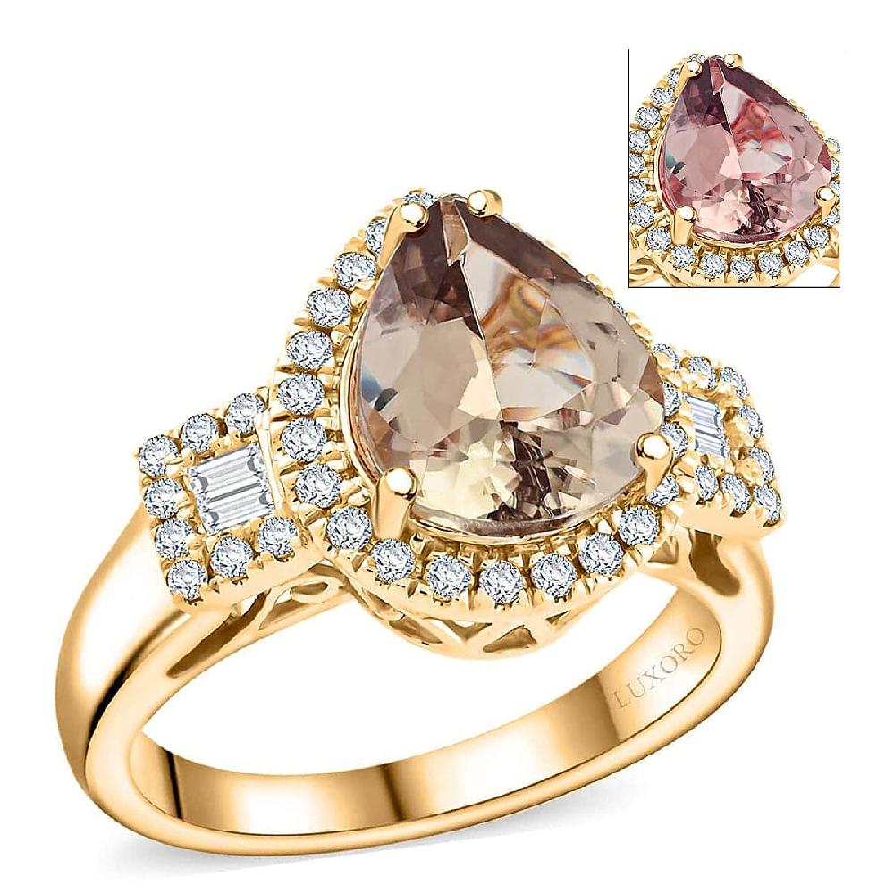 shop lc Certified Luxoro AAA Turkizite Diamond Ring in 14K Yellow Gold 3.15 ctw