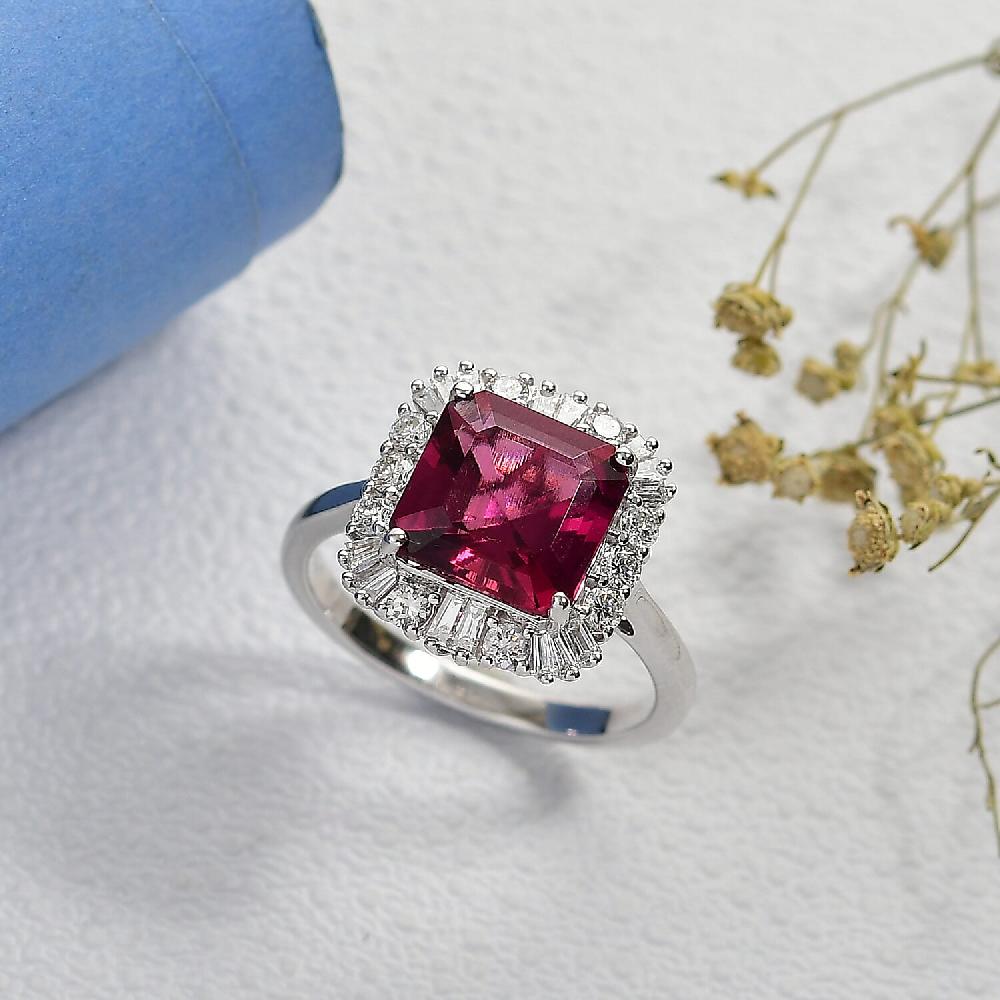 shop lc Certified Luxuriant AAA Asscher Cut Lab Grown Bixbite Diamond Ring in 10K White Gold 3.50 ctw